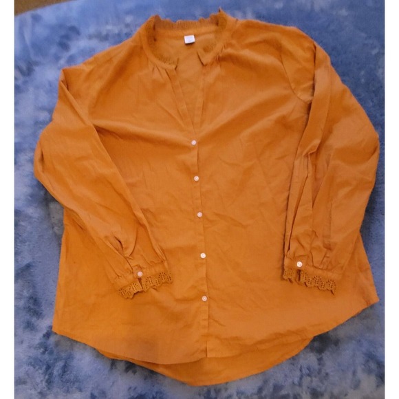 Old Navy Womens Top Tunic Blouse Shirt Size L V Neck Button‎ Up Orange - Picture 1 of 6